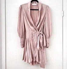 Zimmermann Women Long Sleeve Silk Wrap Midi Dress Copper Pink SZ 0 A10