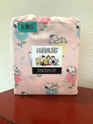 PEANUTS SNOOPY King Sheet Set By Berkshire Floral Pink Spring Polyester ~NEW~