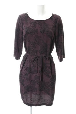 ICHI Langarmkleid Damen Kleid Gr. DE 38 brombeerrot-schwarz Casual-Look