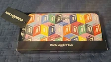 Karl Lagerfeld Paris Multicolor Graphic Print Crossbody Wallet Purse in Box