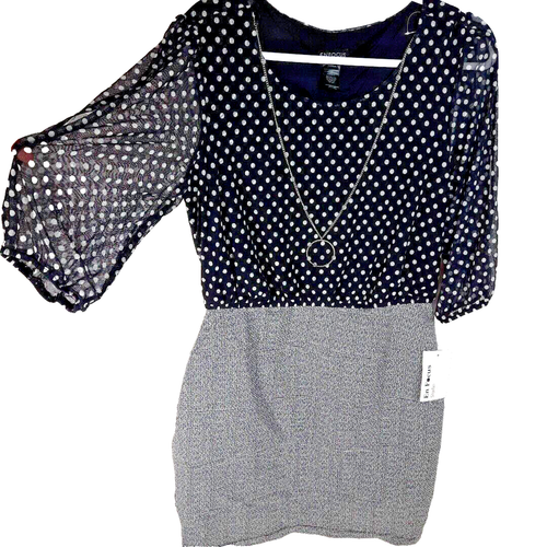 Mini abito vintage Y2K Enfocus trasparente a pois taglia 14P nero bianco grigio nuovo con etichette - Foto 1 di 19