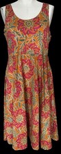 Chaps Fit and Flare Dress Sleeveless Pockets Orange Red Green Multi Floral Sz XL
