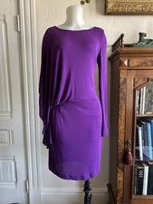 Y2K Cavalli Purple Asymmetrical Draped Midi Dress Stretch Bodycon Sz 6