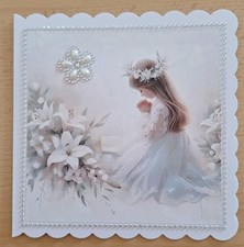 3D-Grusskarte °betendes Mädchen° Kommunion Konfirmation Handarbeit NEU
