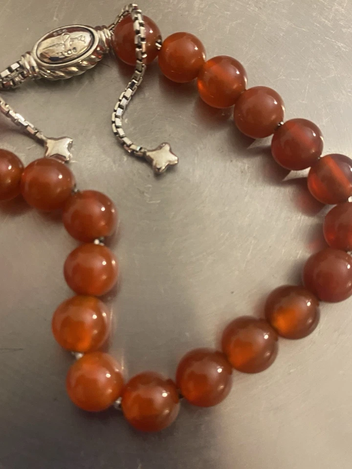 Pulsera David Yurman Plata de Ley 925 8mm Cornalina Roja Cuentas Espirituales Foto 3 de 4