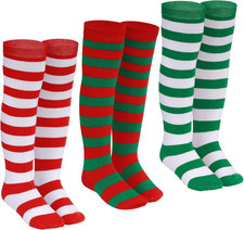 3 Pairs Halloween Striped Knee High Socks for Girls Boys
