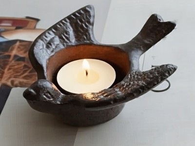 Vintage Nordic Style Cast Iron Flying Bird Votive Candle Holder 