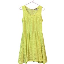 EXPRESS Neon Yellow Crochet Lace Fit Flare Dress Womens Size Medium Party
