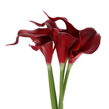 6Pcs 13 Inch Artificial Calla Lily Fake Flowers Real Touch Burgundy/Yellow 