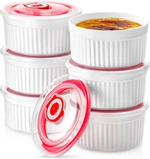 Ramekins with Lids Set of 6, 8 Oz Porcelain Creme Brulee Souffle Ramekins with C