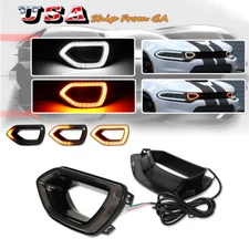 For 15-23 Dodge Charger SRT Scat Pack Smoke LED DRL Dynamic Signal Grille Lights