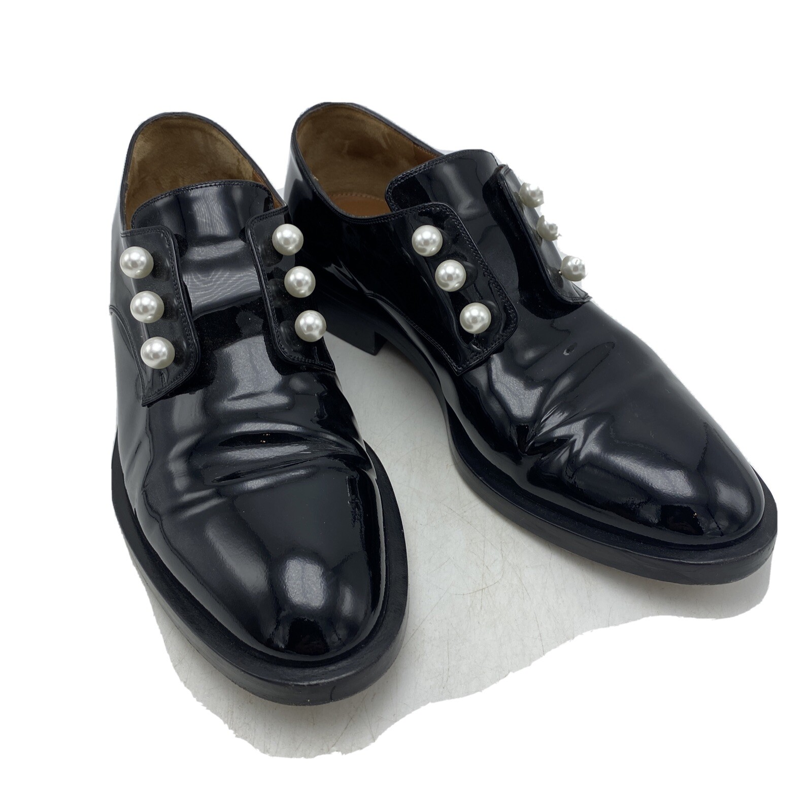 Faux Pearl Patent Leather Derby Shoes 