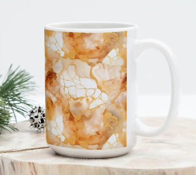 Abstract Orange & White Marble Coffee Tea Mug Cup 15 Oz Ceramic by Mugzan NEW