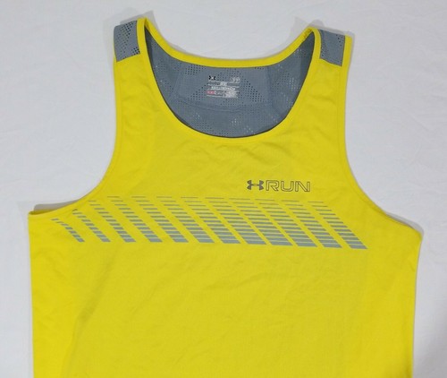 Under Armour Run Armourvent Apollo Running Fitted Tank Top Shirt Mens L Yellow - Picture 2 of 4