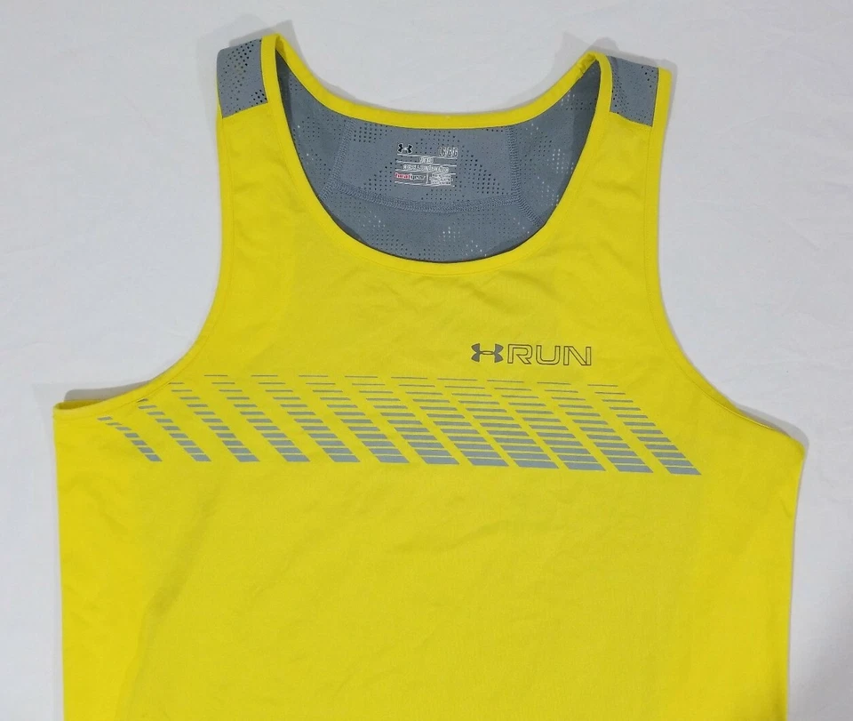 Under Armour Run Armourvent Apollo Running Fitted Tank Top Shirt Mens L Yellow - Image 2 of 4