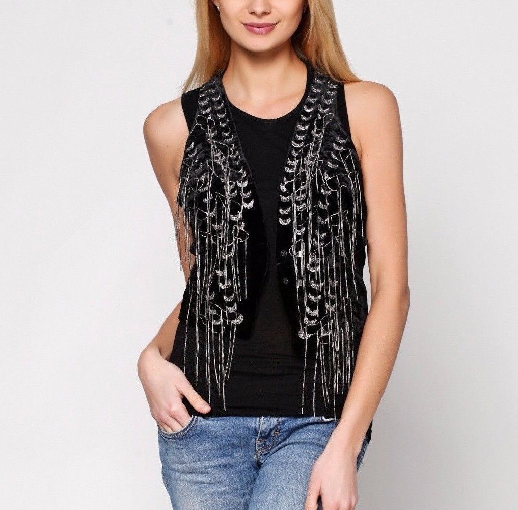 H&M Studio Silk Chain Embellished Vest Embroidery Velvet