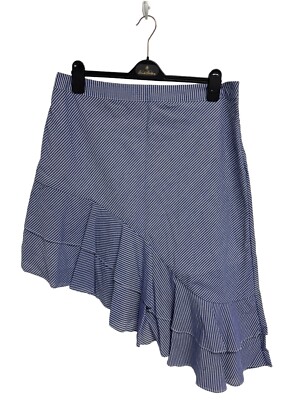 A New Day Women's Blue And White Striped High-Low Flutter Short Skirt Size 16