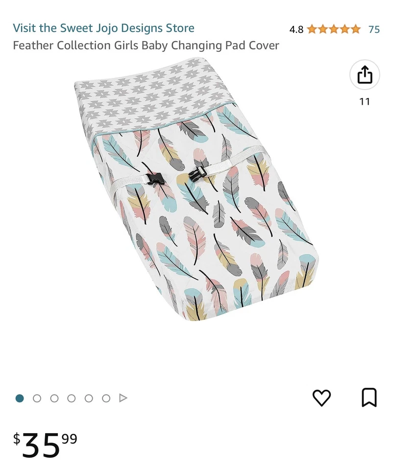 Sweet Jojo Designs 婴儿床套装 - 绿松石和珊瑚羽毛带锤子和盖子 — 第 2/3 张图片