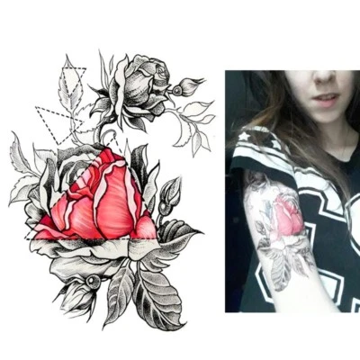 JUSTFOX Tatuaggio temporaneo rose design adesivo arte del corpo