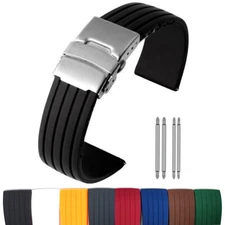 18mm 20mm 22mm 24mm Silicone Rubber Watch Strap Band Waterproof Deployment Clasp