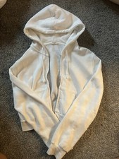 Brandy Melville White Crystal Cropped Zip Up John Galt Sweatshirt Hoodie OS