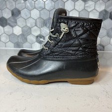 Sperry Nylon Quilted Saltwater Duck Boot Dark Gray Woman s 7.5 Gum Sole Zip Up
