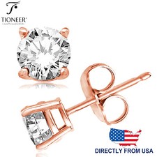 Sterling Silver 925 Rose Gold Plated Brilliant Round Cut Clear CZ Stud Earrings