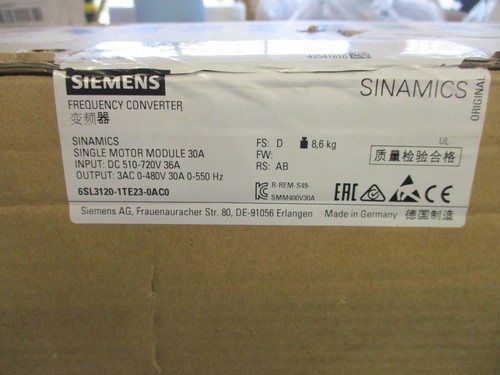 NIB Siemens Sinamics Single Motor Input Module 30A 6SL3120-1TE23-0AC0 - 第 1/4 張圖片