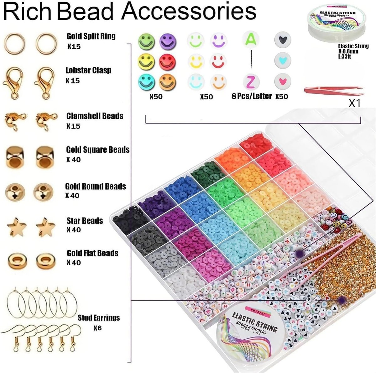NBEADS Tila Beads Kit Para Hacer Pulseras, Incluye Cuentas De Cristal Rectangulares De 11 Agujeros De 2 Color., Agujas Para Abalorios Big Eye, Hilo Elástico Para Pulsera, Collar De Joyas