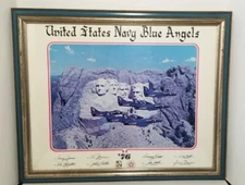 US Navy Blue Angels 1976 Poster Mount Rushmore Autographed Military Airshow Jets