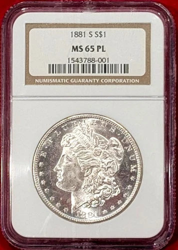 1881-S - MORGAN SILVER DOLLAR GRADED AN MS65 PL BY NGC
