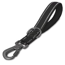 12 Inch Short Dog Leash with Padded Handle Reflective Carabiner Clip Black