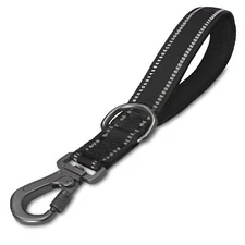 12 Inch Short Dog Leash with Padded Handle Reflective Carabiner Clip Black