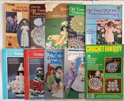 Lot of 10 Crochet Pattern Books Purse Bedspread Potholders Blouse Doilies Dolls