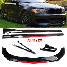 Front Bumper Lip Splitter Spoiler Glossy Black +Red For 07-13 BMW 1 Series