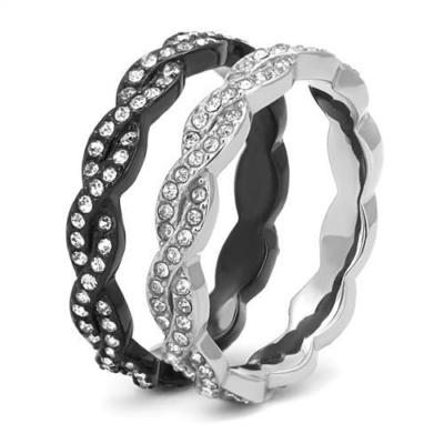 Damen Stapelbänder Ringe 2 Stück Edelstahl CZ Hochzeit Eternity Schwarz 3285