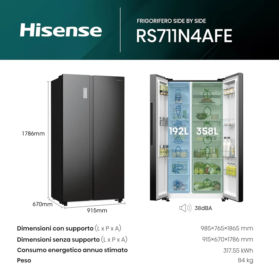 RS711N4AFE Frigorifero Side by Side, Grande Capactià 550 Litri, Nero, Total No F - Immagine 2 di 4
