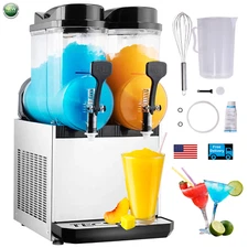 TECSPACE Commercial 2 Tanks 30L Frozen Drink Slushy Making Machine Smoothie Make