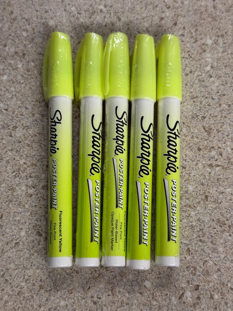 Lot of 5 Sharpie Water-Based Poster Paint Marker Fine Point Fluorescent Yellow