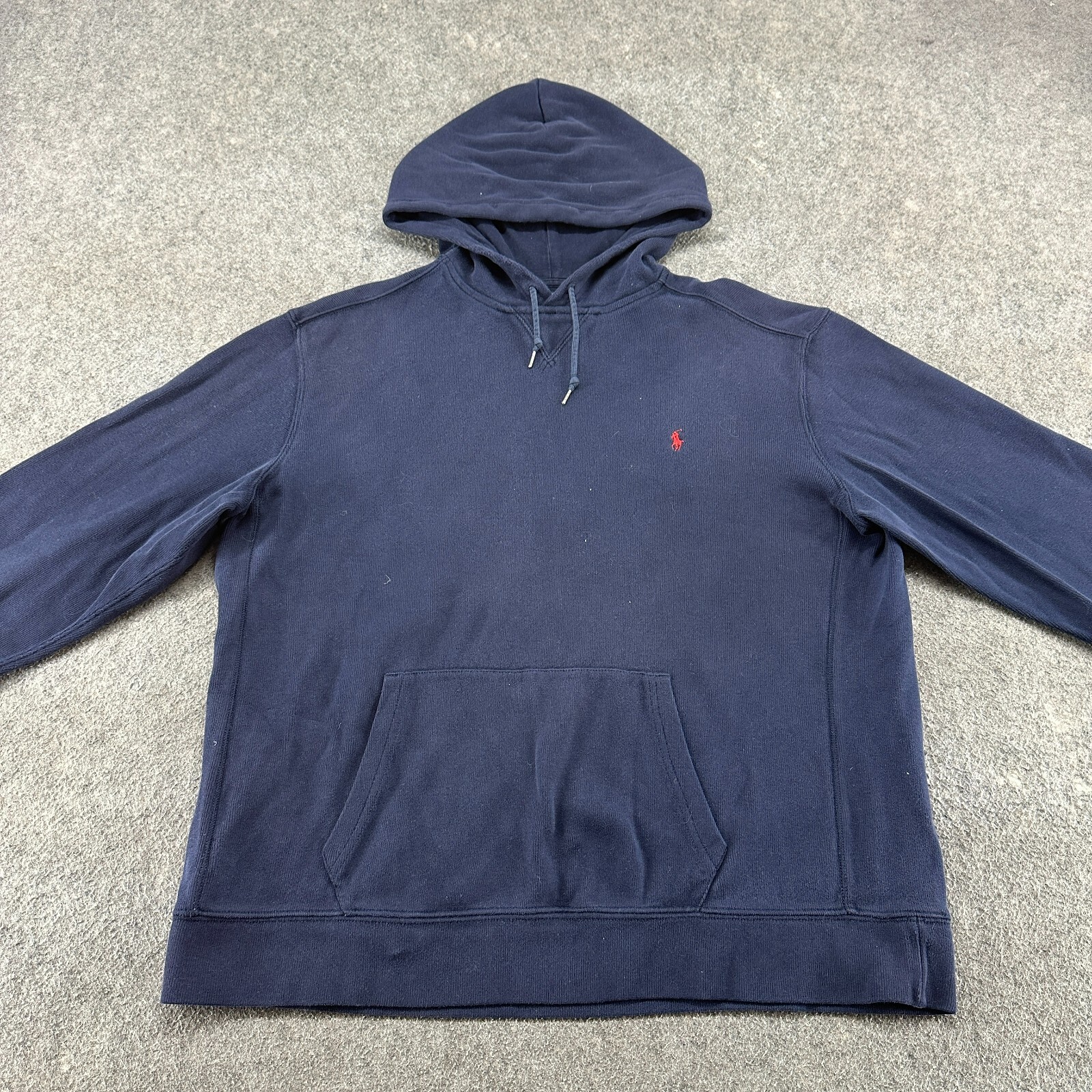 VINTAGE Polo Ralph Lauren maglione uomo L blu felpa con cappuccio pony cotone a costine USA anni 90