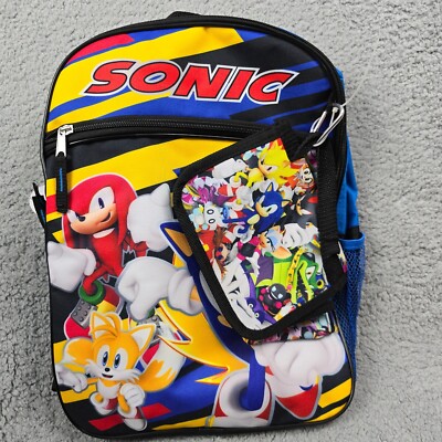 Sonic The Hedgehog Kids Backpack Blue 5 Piece Set Cartoon Outdoors Game NWT