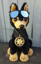 Black Tan German Shepherd Plush Police Dog w K9 Badge Mirrored Aviators charity