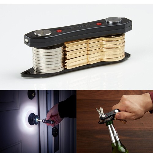 Key Chain Smart Organizer Expandable Metal Holder Holds 30 Keys LED Flashlights - Picture 7 of 12