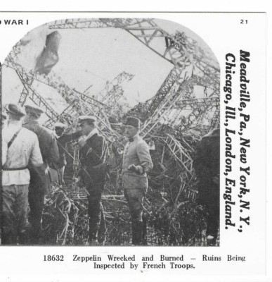 Wrecked Zeppelin Being Inspected By French Troops , 1978 Reproduction Stereoview