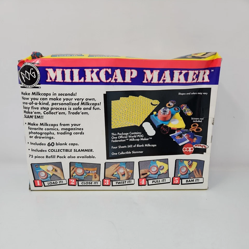 Official Pog Milkcap Maker 1995 Retro Toy Boxed MACHINE & Pogz Pogs Milk Caps - Image 3 of 4