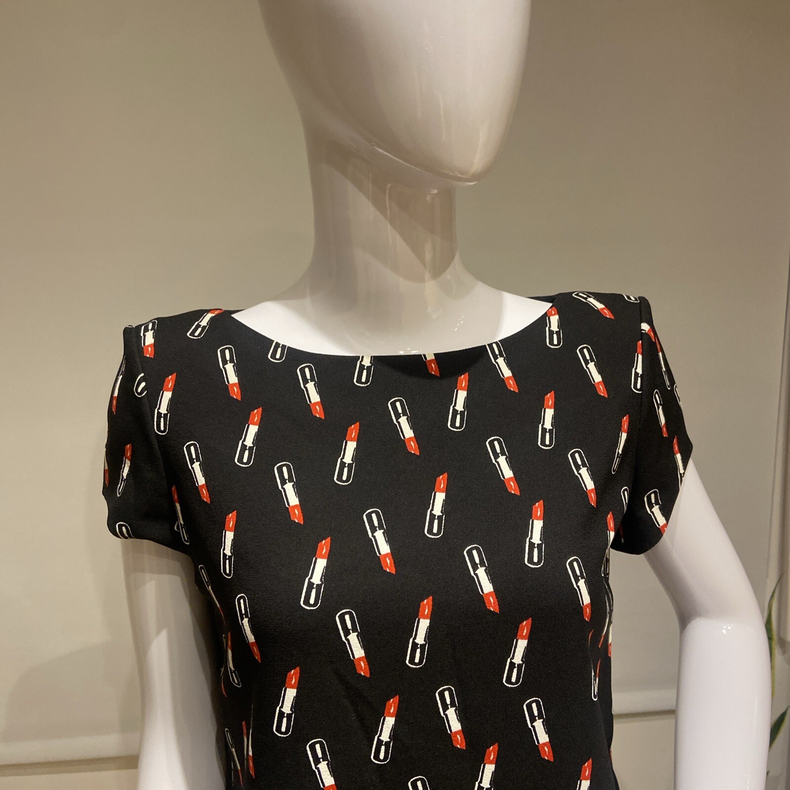 SAINT LAURENT Mini Abito Nero Stampa Rossetto Crêpe Hedi Slimane Tg 38 Francia