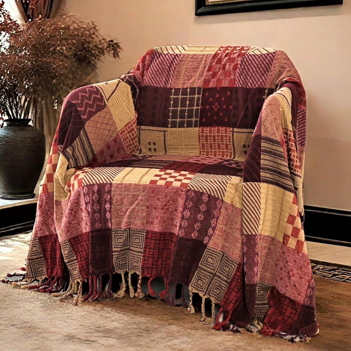 DECMAY Boho Throw Blanket,Patchwork Large Blankets for Sofa Double