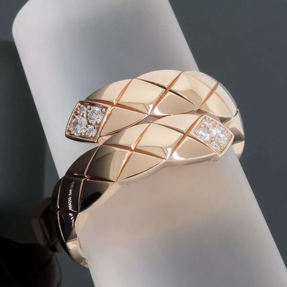 Chanel Matelasse Quilted White Gold Band Ring 