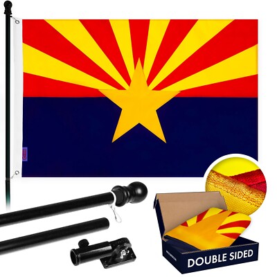 NEW G128 Arizona Flag & Flagpole Set, 6FT Black Pole and 3x5FT Emb DS Flag