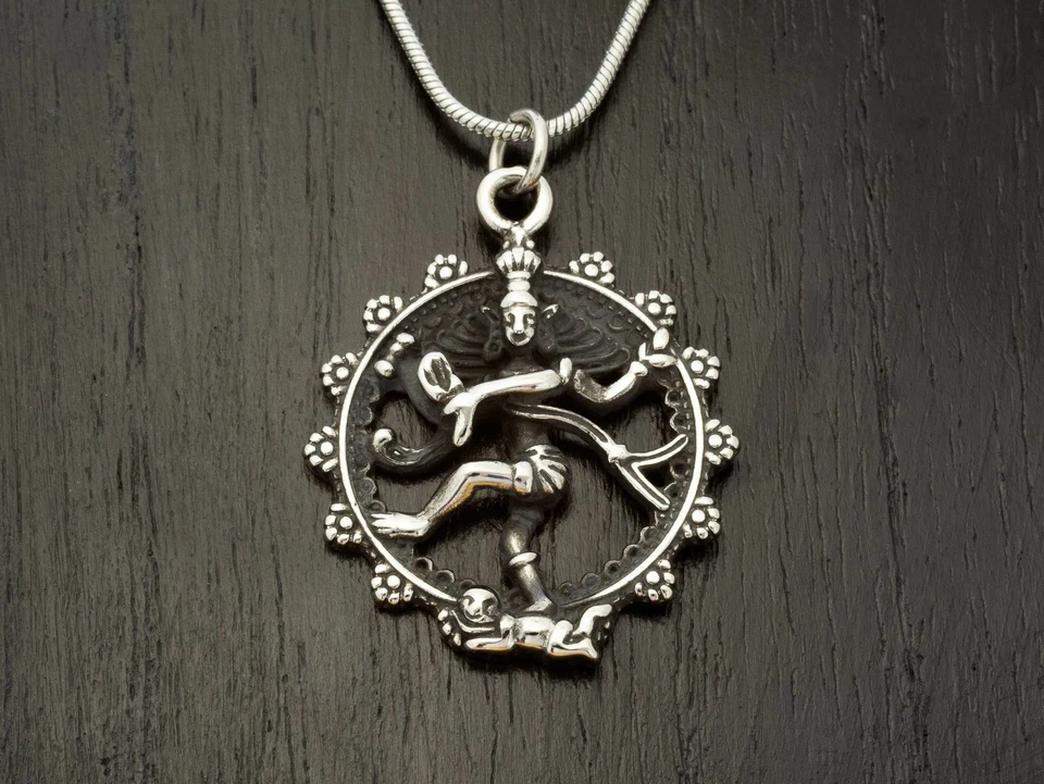 Ketten Anhänger Amulett Tanzender Shiva Edelstahl Nataraja Yoga Hindu silber - Bild 2 von 4
